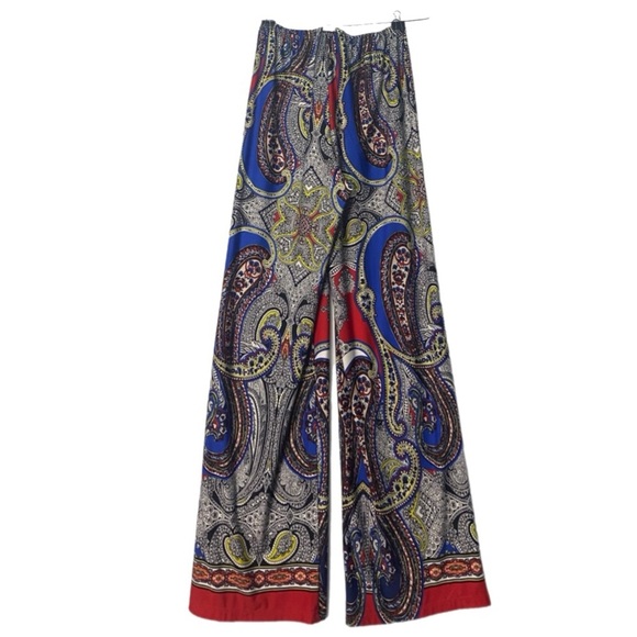 Palazzo Pants Wide-Leg Loose Vibrant Paisley Boho Artistic L Pull-on - Picture 8 of 10